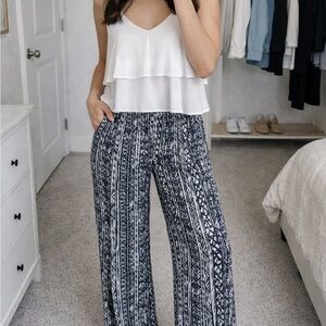 Source Unknown Navy and White Wide-Leg Printed Palazzo Pants